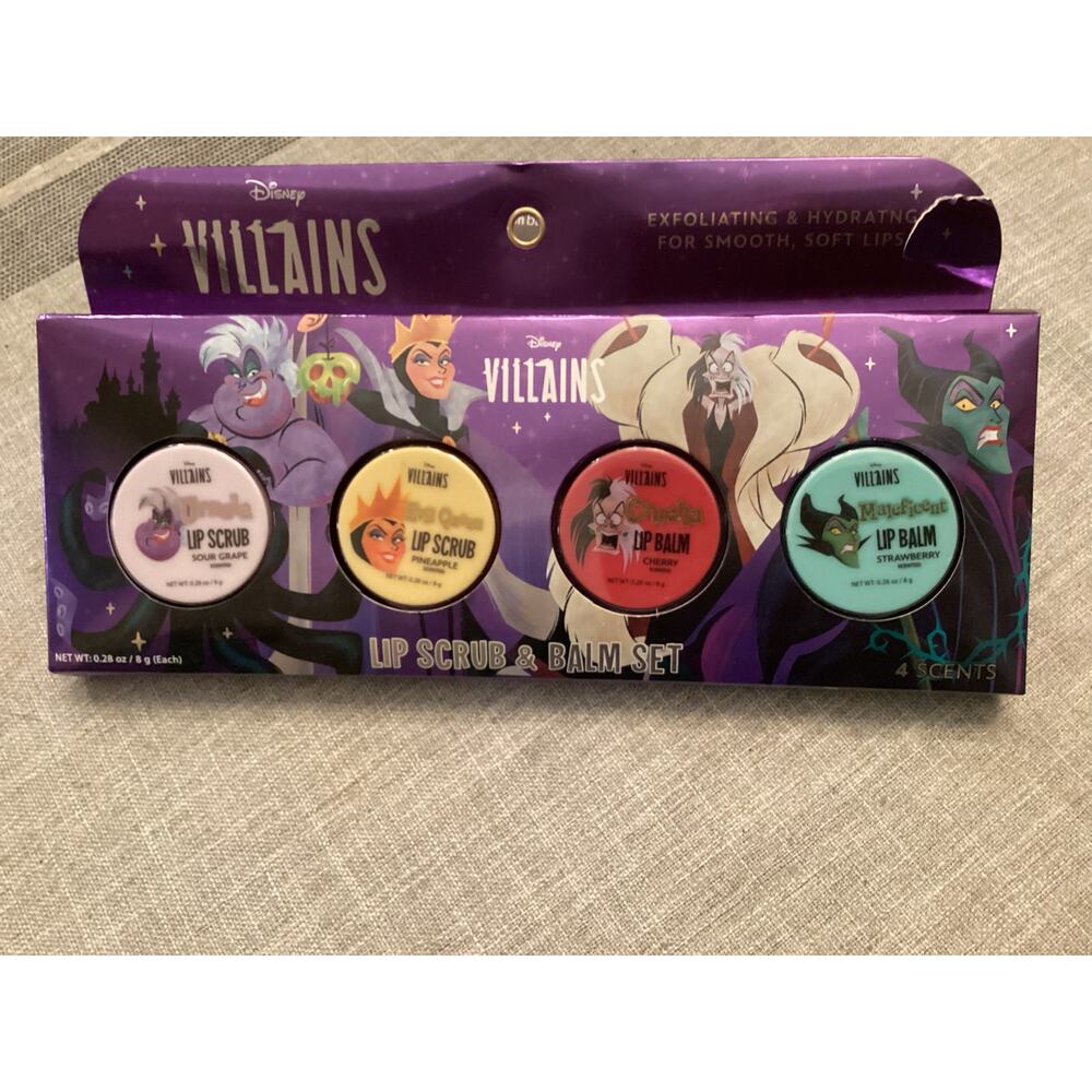 NWT Disney Villains Lip Scrub & Balm Set Four Piece Collection Ursula Maleficent